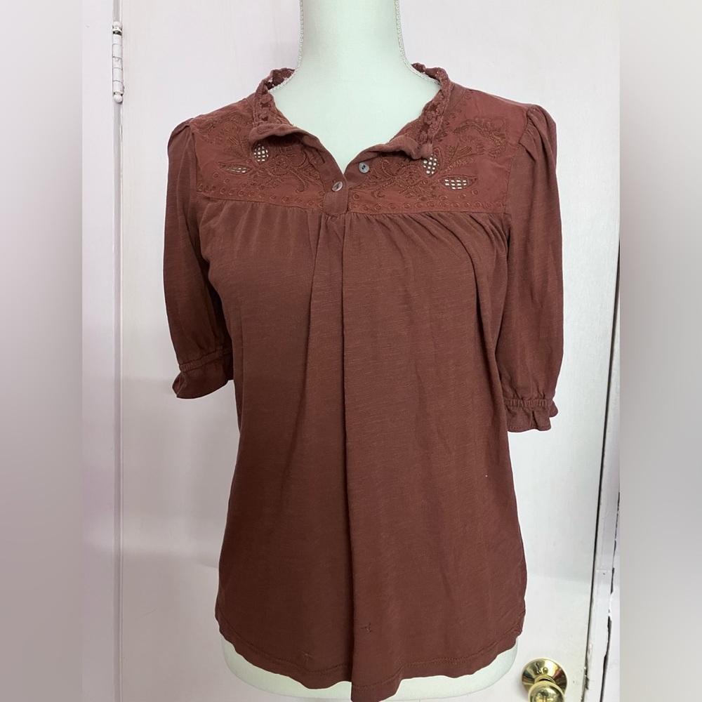 Lucky Brand Women’s Casual Top, Small, Faded Maroon, Peasant/Cottagecore